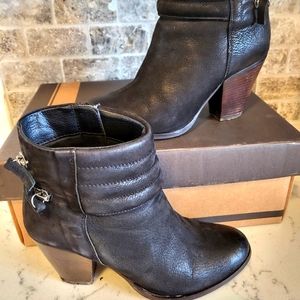 Diba Cleo Leather Black Ankle Zipper Booties